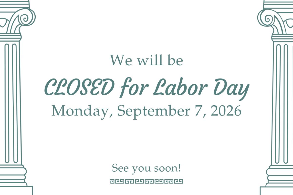 Text announcing that Athens Market Taverna will be closed for Labor Day.